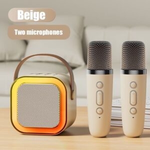 Karaoke Speaker with Dual Mics + Bluetooth + RGB Lights - Beige